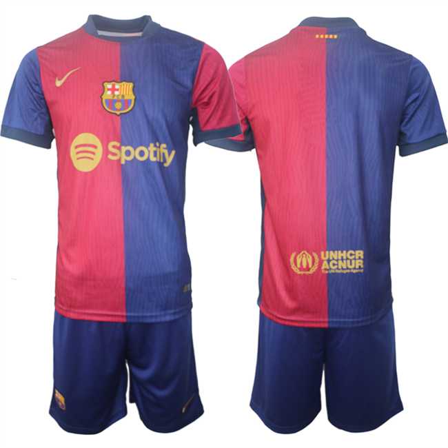 Mens Barcelona Blank Blue Red 2024-25 Home Soccer Jersey Suit